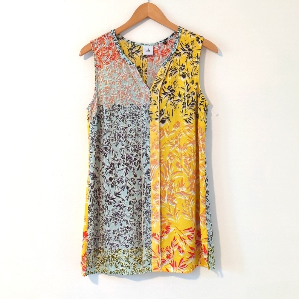 Cabi Packable Golden Glow Split Neck Bright Floral Tunic Mini Dress Small